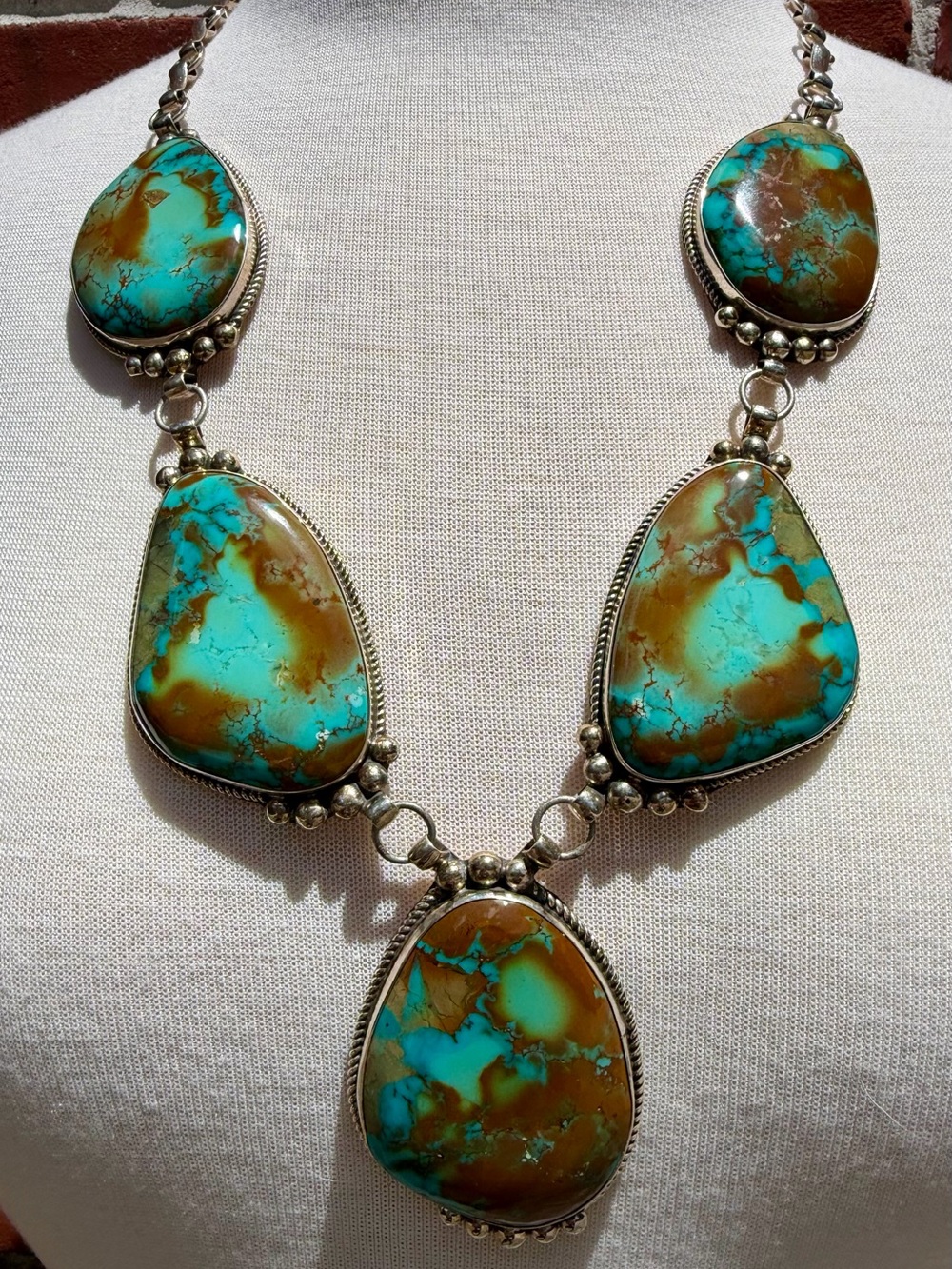 Genuine Turquoise Necklace, Cuff & Earrings, Artist Stamped- Adam Fierro